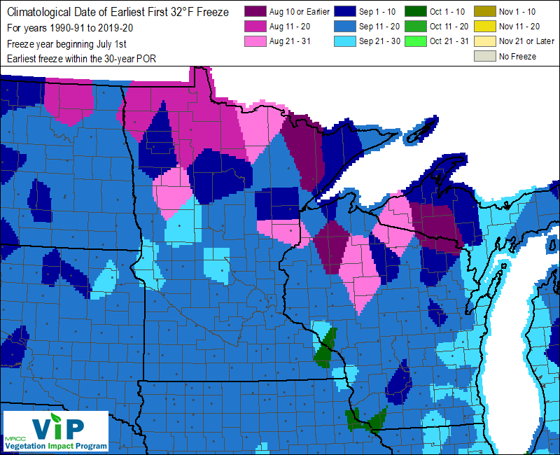Date of Earliest First 32°F Freeze Date of Earliest First 32°F Freeze