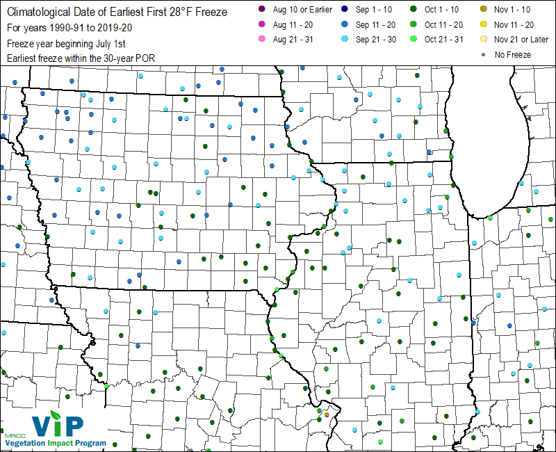 Date of Earliest First 28°F Freeze Date of Earliest First 28°F Freeze