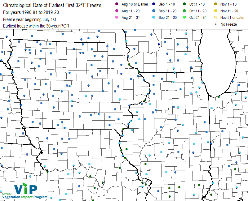 Date of Earliest First 32°F Freeze Date of Earliest First 32°F Freeze