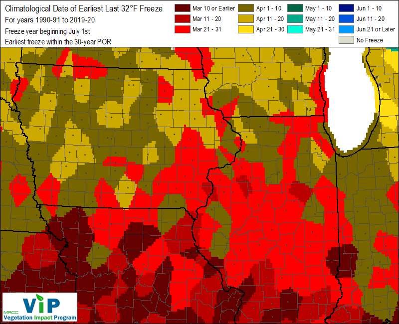 Date of Earliest Last 32°F Freeze Date of Earliest Last 32°F Freeze