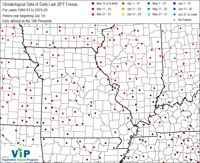 Date of Early Last 28°F Freeze Date of Early Last 28°F Freeze