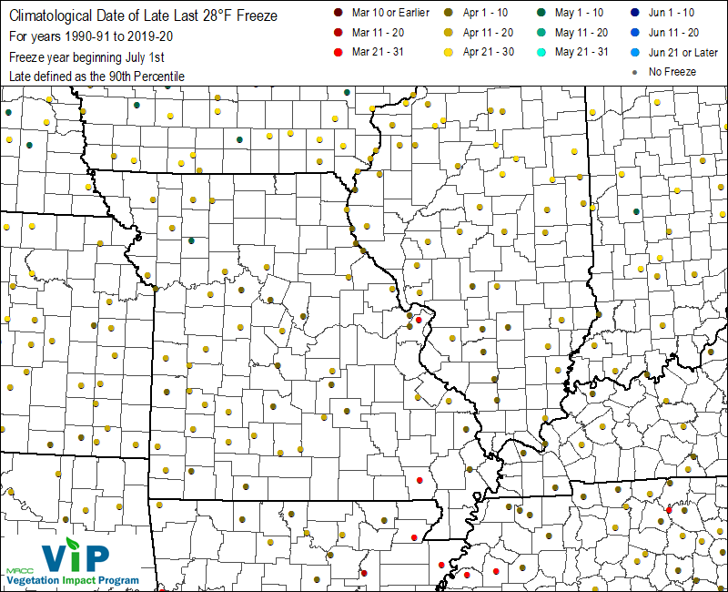 Date of Late Last 28°F Freeze Date of Late Last 28°F Freeze