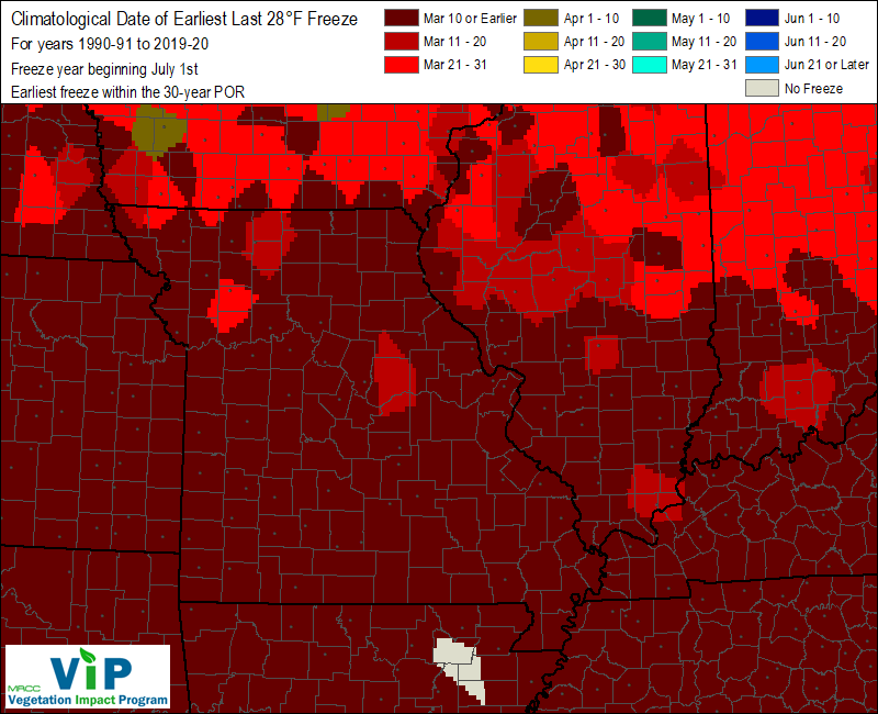 Date of Earliest Last 28°F Freeze Date of Earliest Last 28°F Freeze
