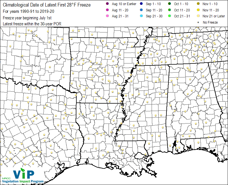 Date of Latest First 28°F Freeze Date of Latest First 28°F Freeze