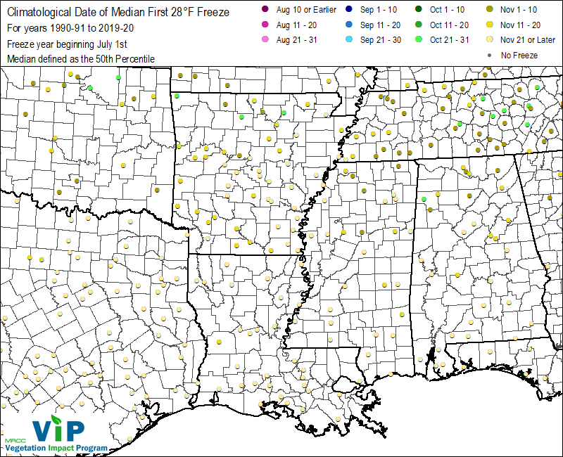 Date of Median First 28°F Freeze Date of Median First 28°F Freeze