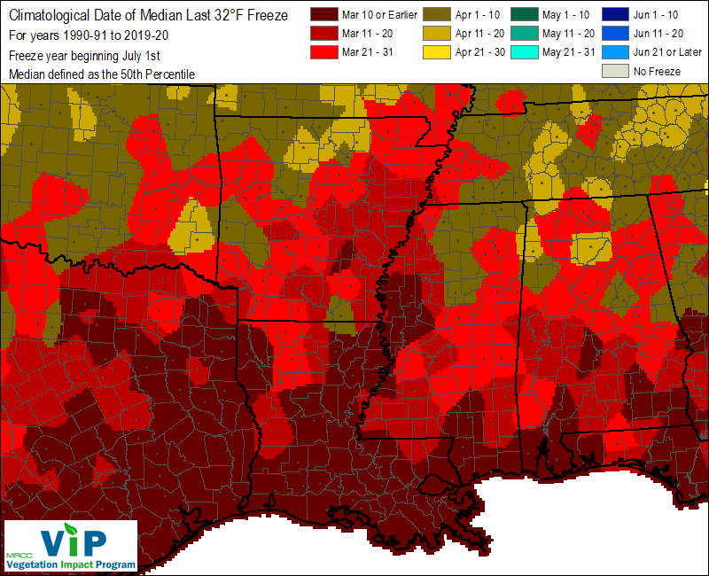 Date of Median Last 32°F Freeze Date of Median Last 32°F Freeze