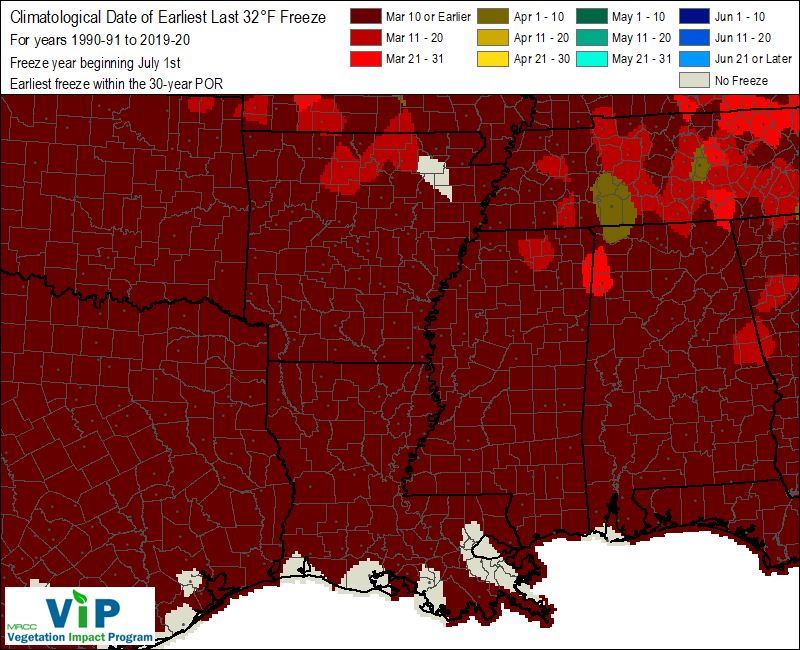 Date of Earliest Last 32°F Freeze Date of Earliest Last 32°F Freeze