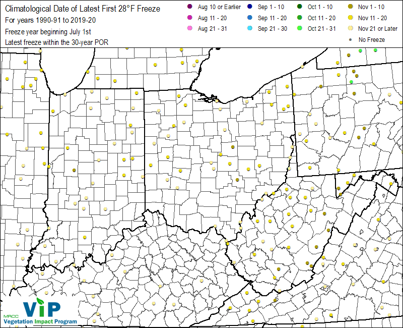 Date of Latest First 28°F Freeze Date of Latest First 28°F Freeze