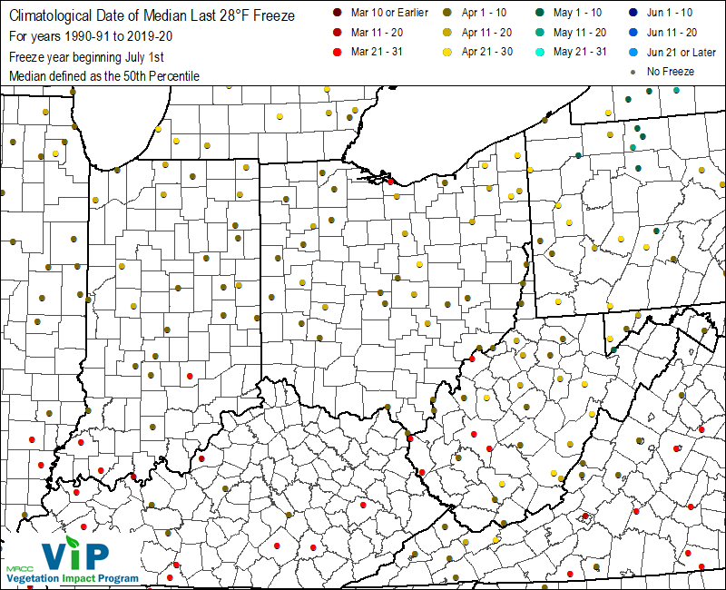 Date of Median Last 28°F Freeze Date of Median Last 28°F Freeze