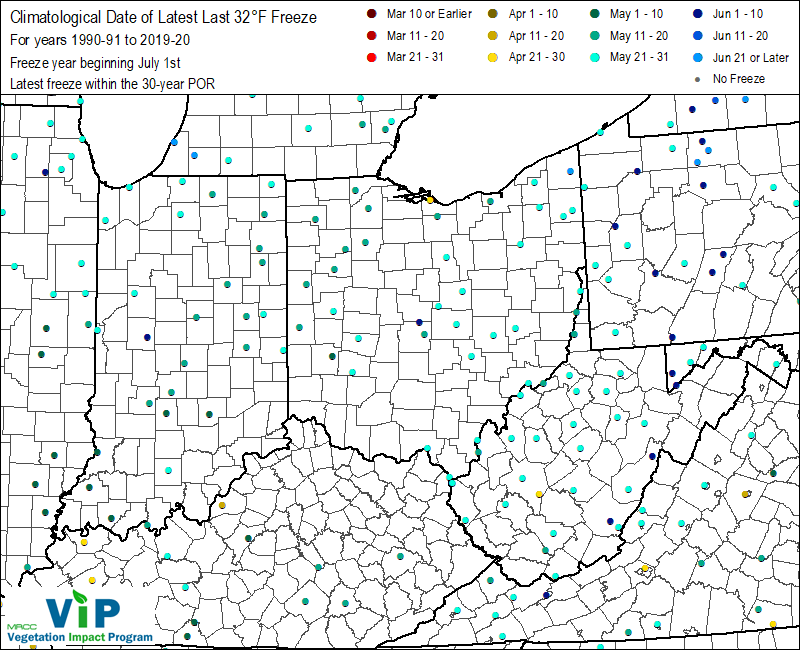 Date of Latest Last 32°F Freeze Date of Latest Last 32°F Freeze