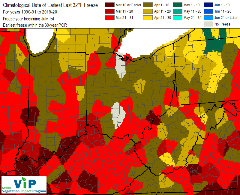 Date of Earliest Last 32°F Freeze Date of Earliest Last 32°F Freeze