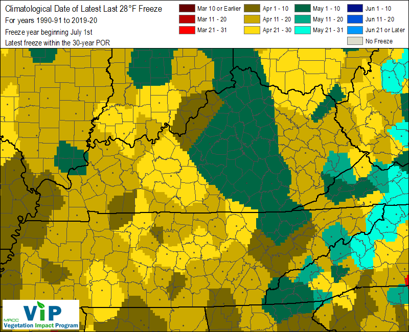 Date of Latest Last 28°F Freeze Date of Latest Last 28°F Freeze