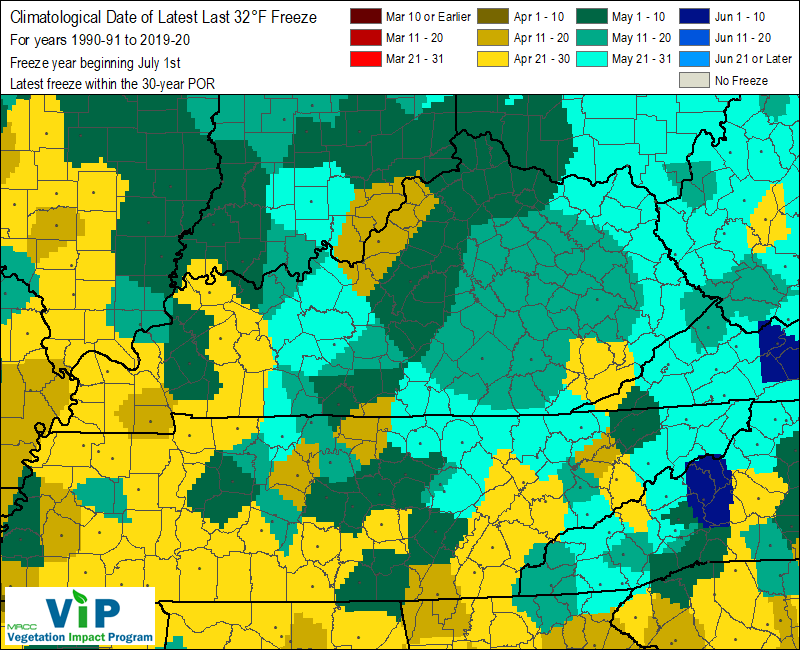 Date of Latest Last 32°F Freeze Date of Latest Last 32°F Freeze