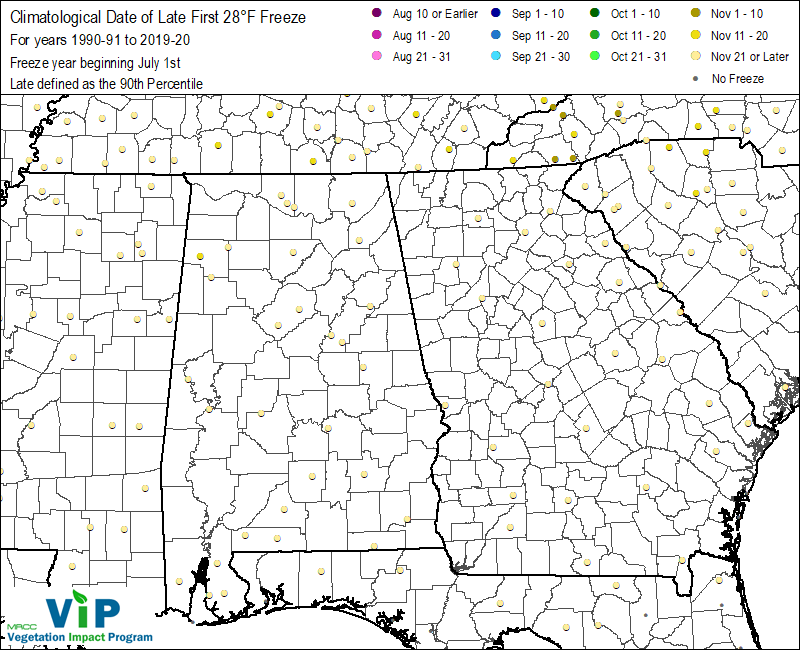 Date of Late First 28°F Freeze Date of Late First 28°F Freeze