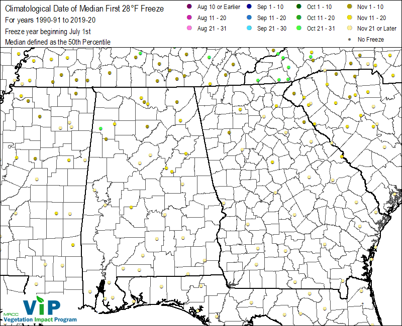 Date of Median First 28°F Freeze Date of Median First 28°F Freeze