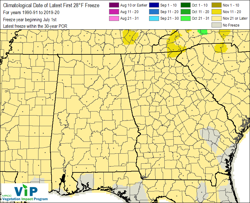 Date of Latest First 28°F Freeze Date of Latest First 28°F Freeze