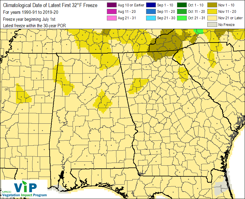 Date of Latest First 32°F Freeze Date of Latest First 32°F Freeze