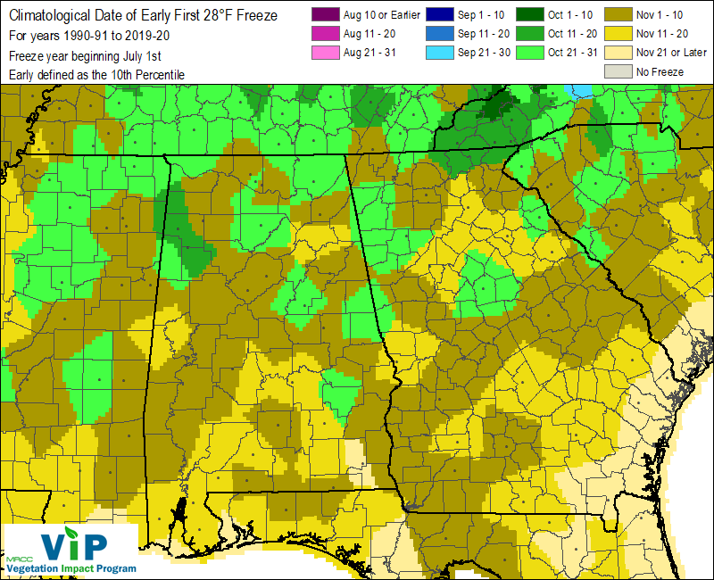 Date of Early First 28°F Freeze Date of Early First 28°F Freeze
