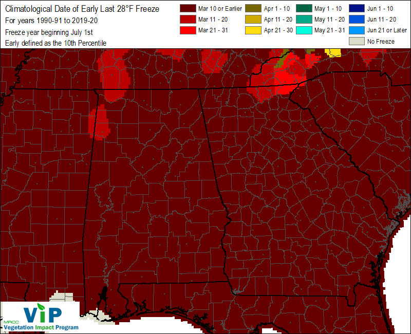 Date of Early Last 28°F Freeze Date of Early Last 28°F Freeze