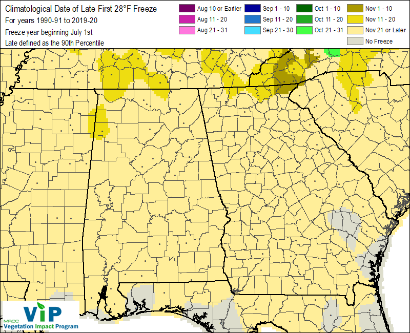 Date of Late First 28°F Freeze Date of Late First 28°F Freeze
