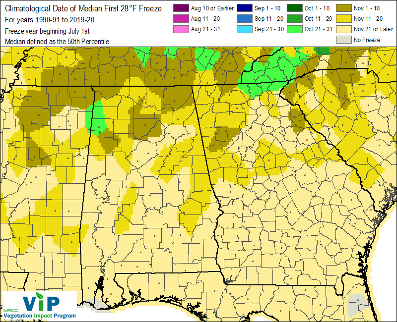 Date of Median First 28°F Freeze Date of Median First 28°F Freeze