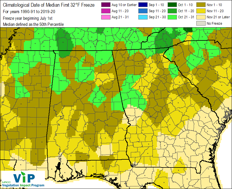 Date of Median First 32°F Freeze Date of Median First 32°F Freeze