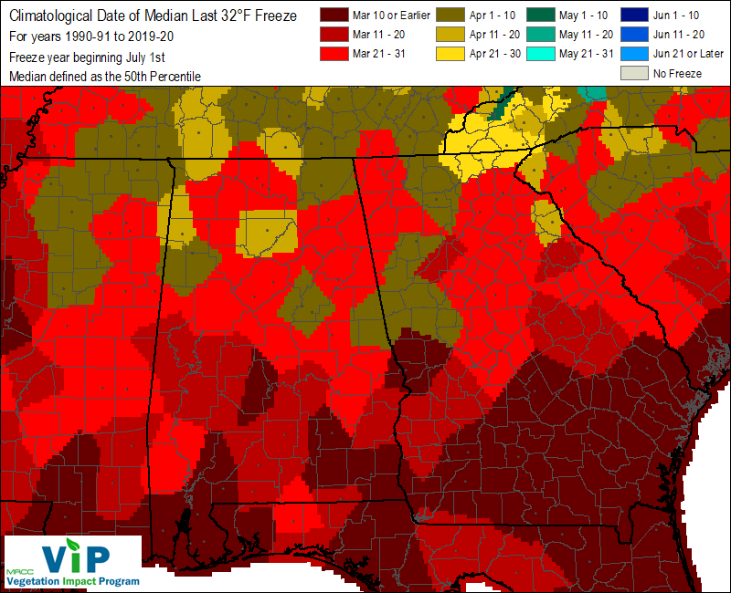 Date of Median Last 32°F Freeze Date of Median Last 32°F Freeze