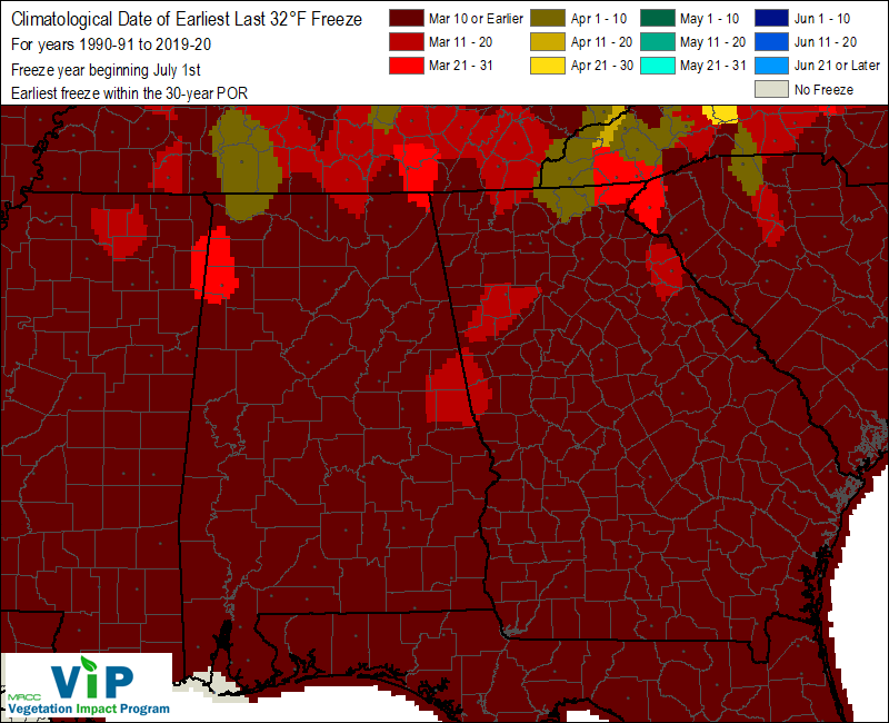 Date of Earliest Last 32°F Freeze Date of Earliest Last 32°F Freeze