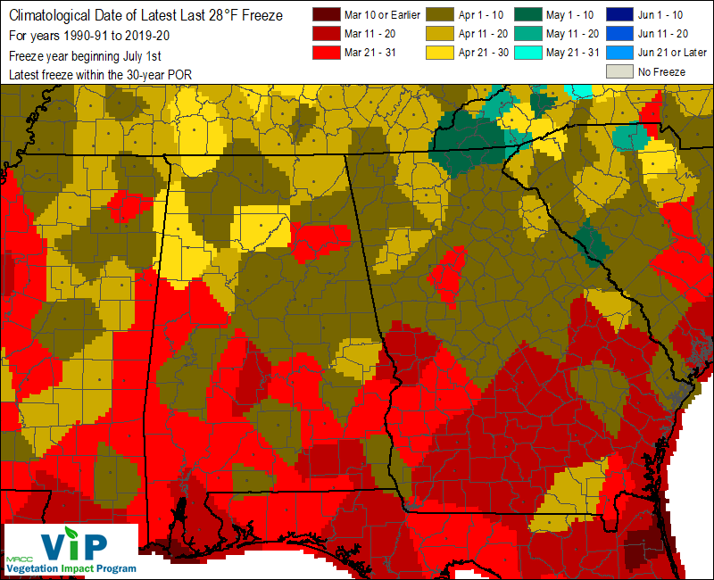 Date of Latest Last 28°F Freeze Date of Latest Last 28°F Freeze