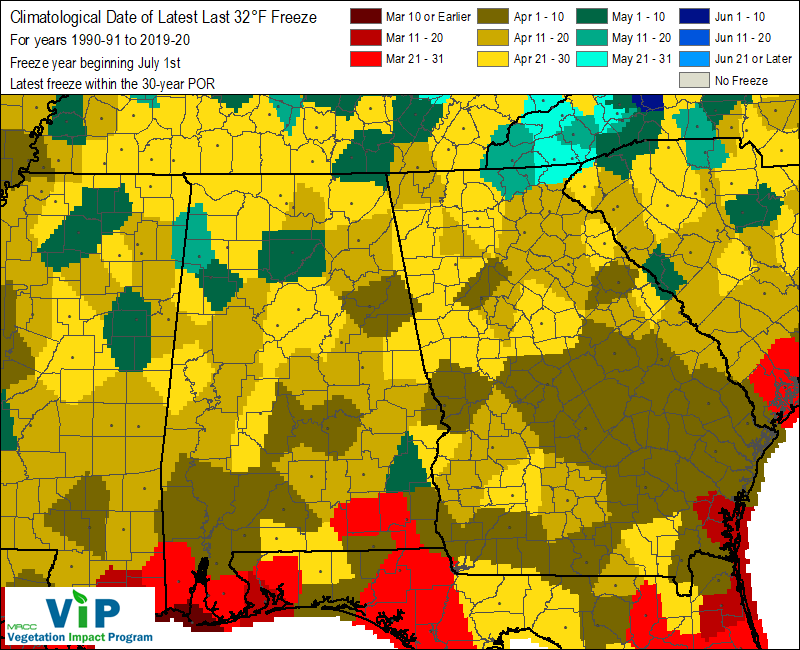 Date of Latest Last 32°F Freeze Date of Latest Last 32°F Freeze