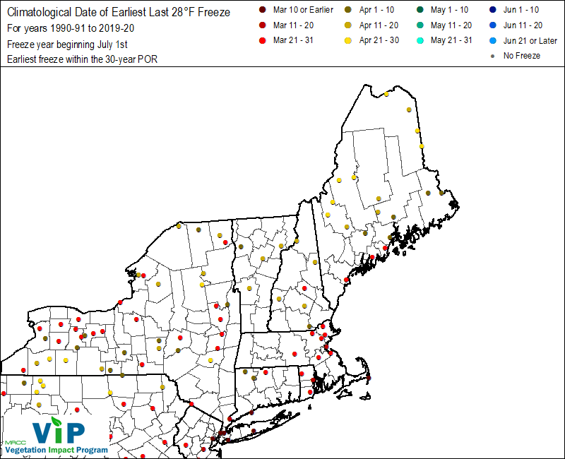 Date of Earliest Last 28°F Freeze Date of Earliest Last 28°F Freeze