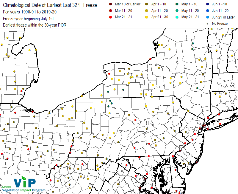 Date of Earliest Last 32°F Freeze Date of Earliest Last 32°F Freeze
