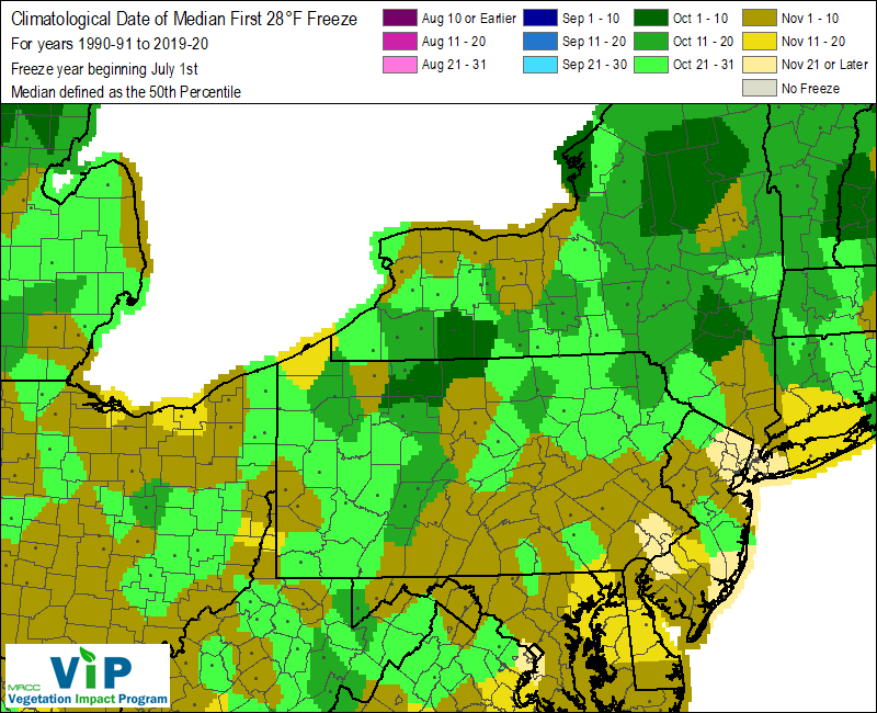 Date of Median First 28°F Freeze Date of Median First 28°F Freeze