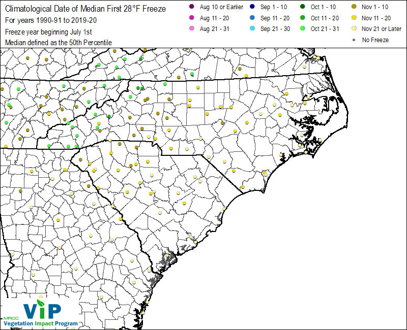Date of Median First 28°F Freeze Date of Median First 28°F Freeze