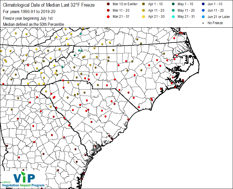 Date of Median Last 32°F Freeze Date of Median Last 32°F Freeze