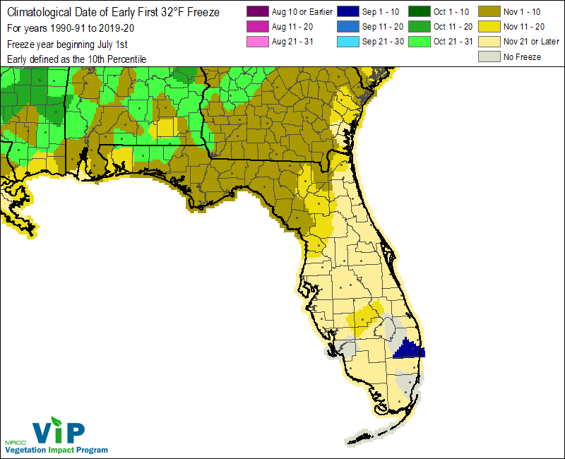 Date of Early First 32°F Freeze Date of Early First 32°F Freeze