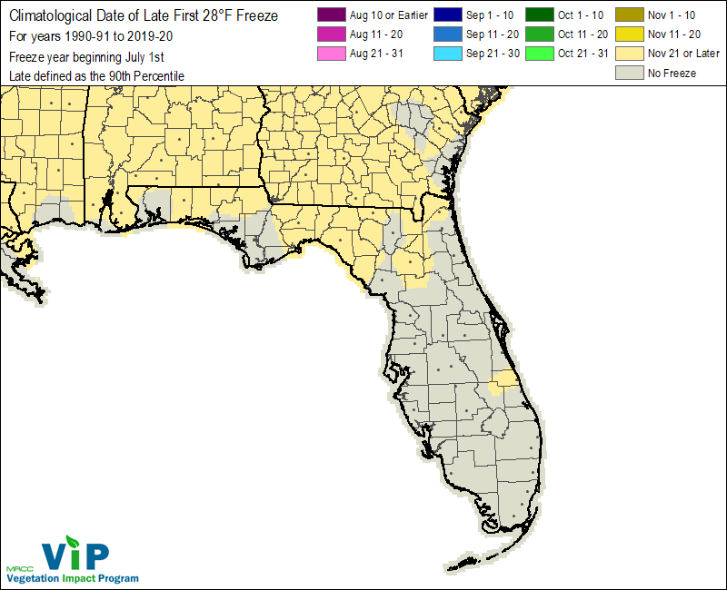 Date of Late First 28°F Freeze Date of Late First 28°F Freeze