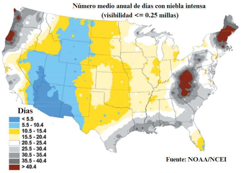 Annual mean number of day swith heavy fog map