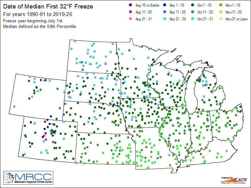 Median Freeze Map - 32 Degrees Point
