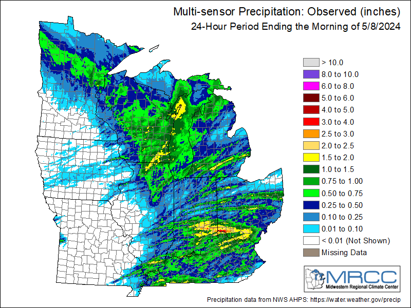 Precipitation last 24 hours, from Midwestern Regional Climate Center