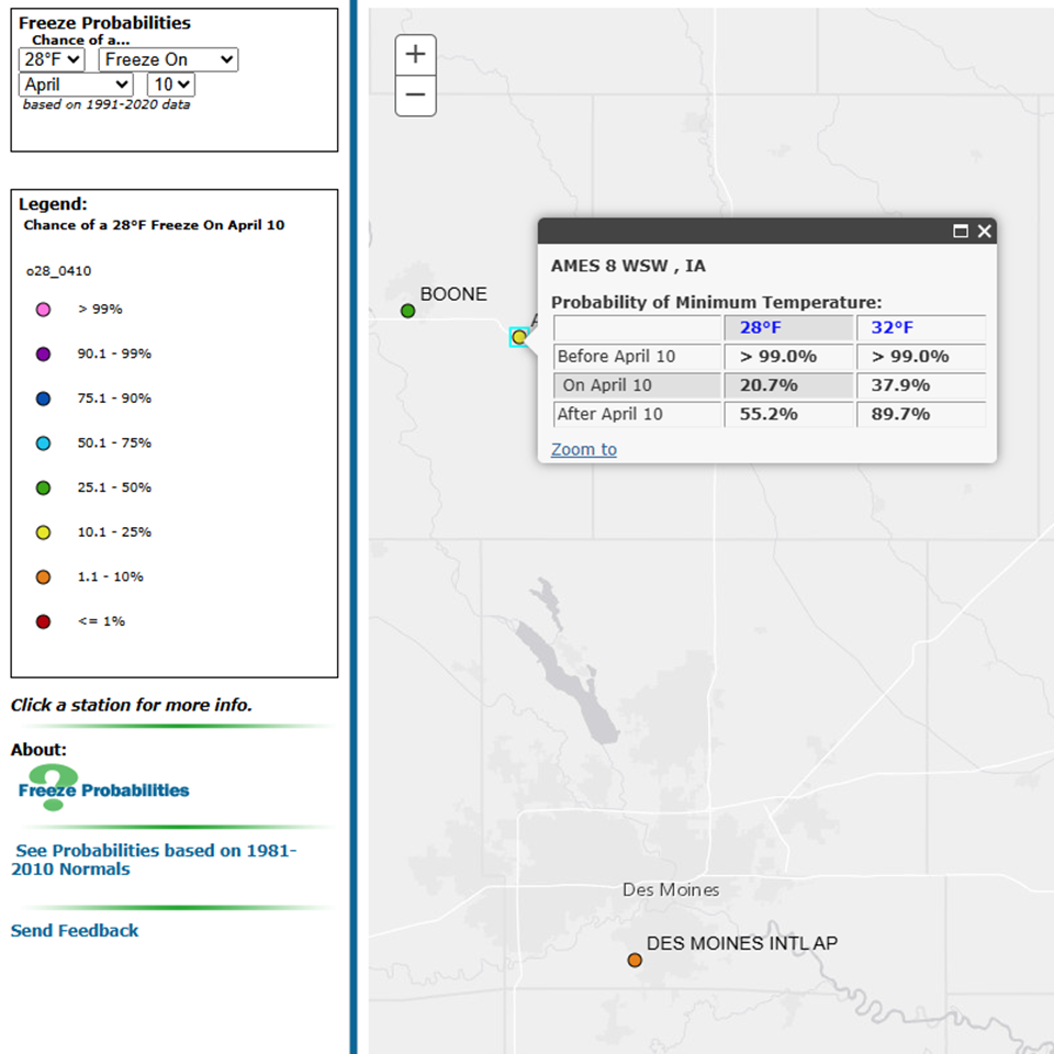 Freeze Probabilities Tool Screenshot