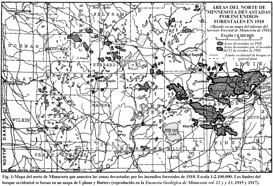 Map of the Cloquet Fire and additional fires that impacted Minnesota 1918