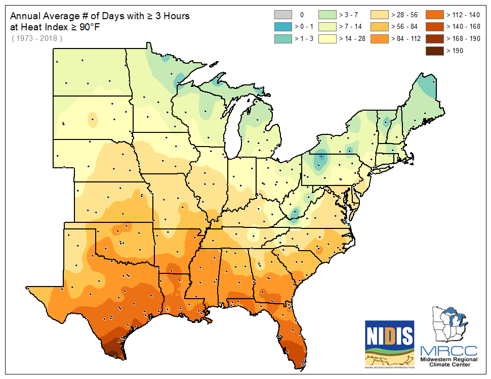 Average Number of Days greater than or equal to 90 degrees