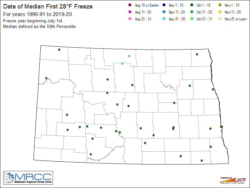 Median Freeze Map - 28 Degrees Point