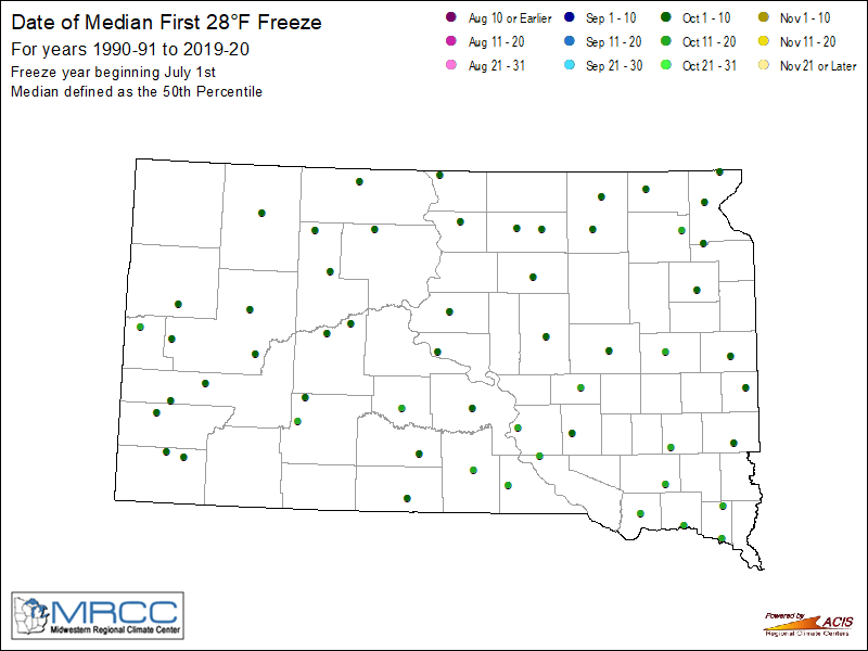 Median Freeze Map - 28 Degrees Point