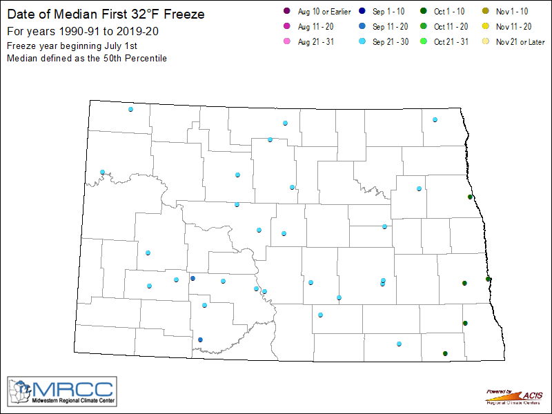 Median Freeze Map - 32 Degrees Point