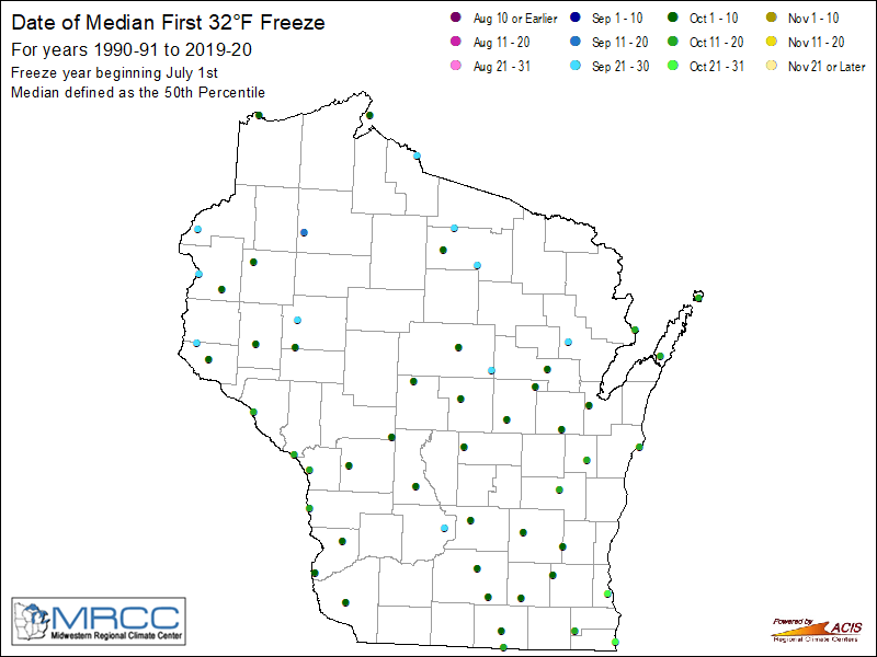 Median Freeze Map - 32 Degrees Point