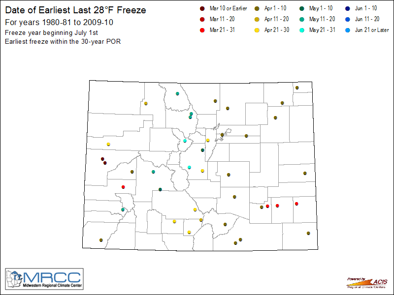 Earliest Last Freeze - 28 Degrees