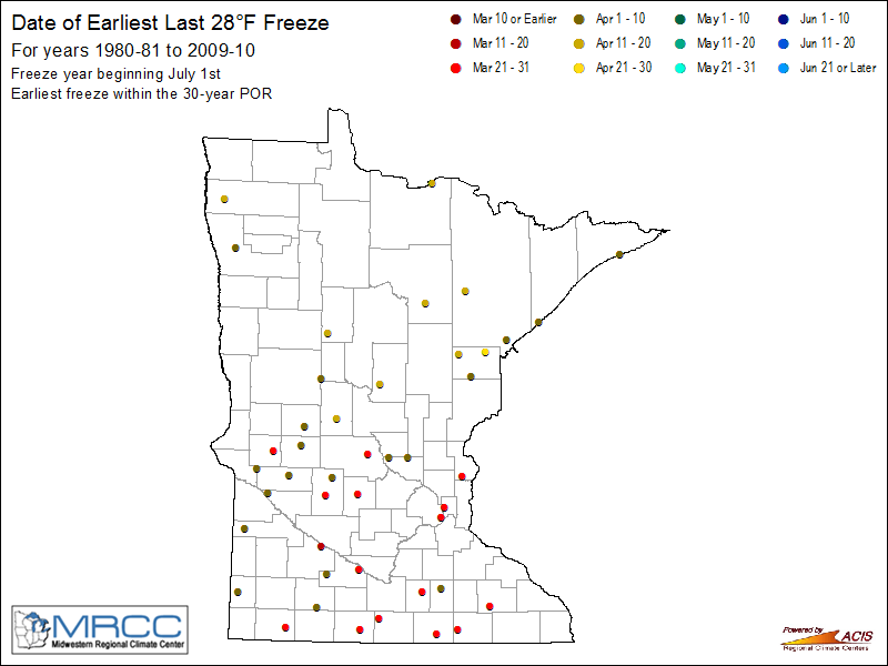 Earliest Last Freeze - 28 Degrees
