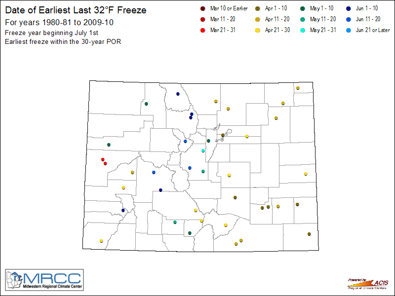 Earliest Last Freeze - 32 Degrees
